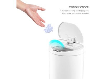 Nine Stars Plastic Sensor Trash Can, 2.1-Gallon, White (DZT-8-29)