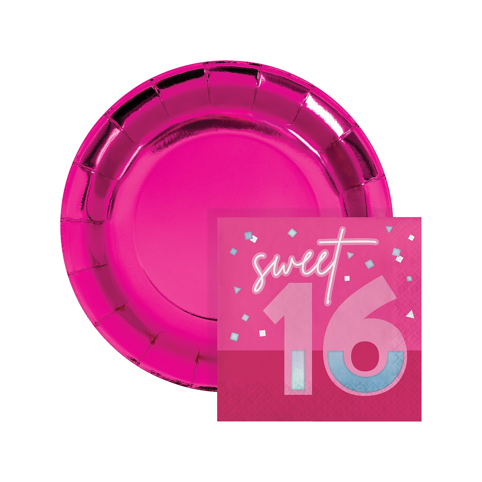 Creative Converting 16th Birthday Plates and Napkins Kit, Hot Pink (DTC9122E2H)