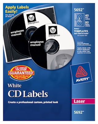 Avery Laser Media Labels, White Matte, 40 Disc and 80 Spine Labels/Pack (5692)