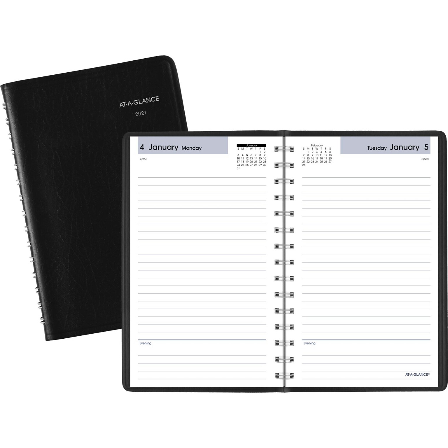 2027 AT-A-GLANCE DayMinder 5 x 8 Daily Planner, Faux Leather Cover, Black (SK46-00-27)