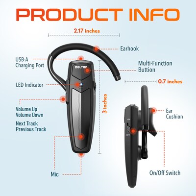 Delton 87X Wireless Single-Ear Bluetooth Earbud Headset, Black (DHB87X)