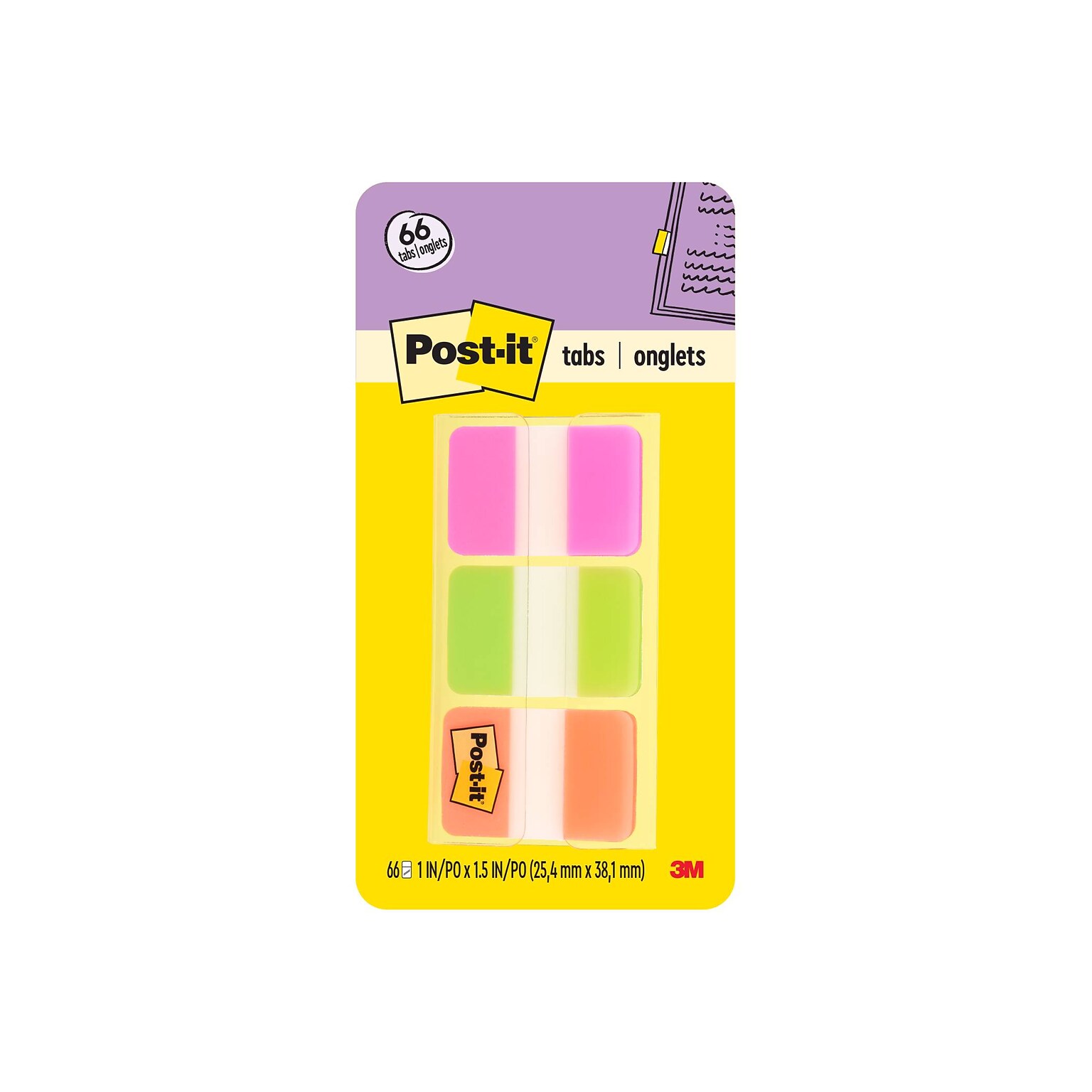 Post-it Tabs, 1 Wide, Solid, Assorted Colors, 66 Tabs,Dispenser (686-PGO)