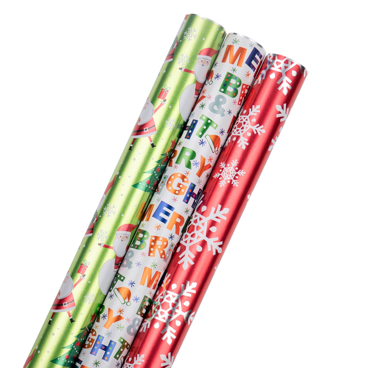 JAM Paper® Wrapping Paper - Premium Foil Gift Wrap - 75 Sq Ft - Frosted Holidays Set - 3/Pack