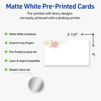 Avery Silver-Holly Sparkles Matte Blank Card, White, 80/Pack (S00-FHR)