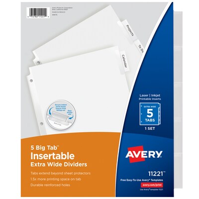 Avery Big Tab Extra-Wide Insertable Paper Dividers, 5 Tabs, Clear (11221)