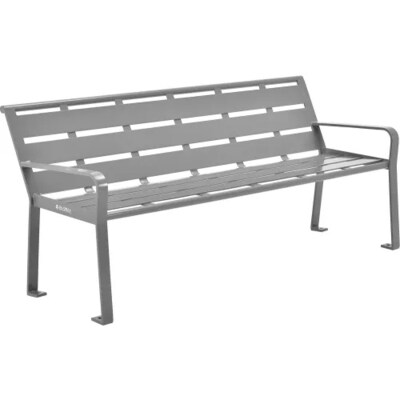 Global Industrial 6 Outdoor Horizontal Steel Slat Park Bench w/ Back, Gray (436975GY)