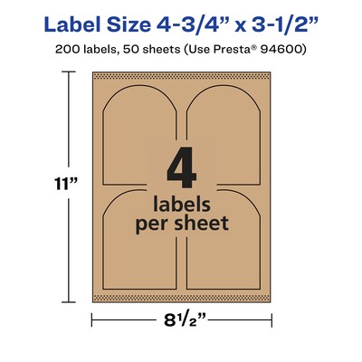 Avery Laser/Inkjet Decorative Edge Multipurpose Labels, 4.75" x 3.5", Kraft Brown, 200 Labels/Box ( 94600)
