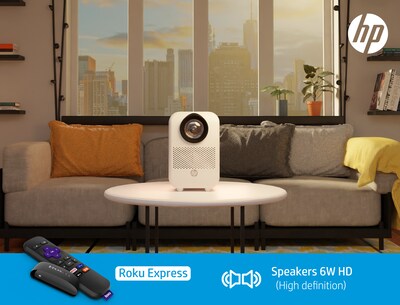 HP CC180 Projector with Roku and 80" Projector, White