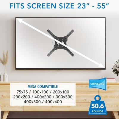Mount-It! Full Motion TV Wall Mount with Gas Spring Arm, Supports 23" to 55" Screens, 50.6lbs. Max. (MI-444BLK)
