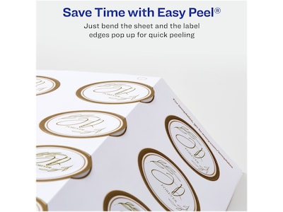 Avery Easy Peel Laser/Inkjet Round Label, 2"Dia., Matte White/Gold, 12 Labels/Sheet, 10 Sheets/Pack (22876)