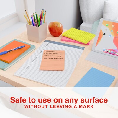 Staples Sticky Notes, 4" x 6", Golden Hour Collection, Lined, 100 Sheets/Pad, 6 Pads/Pack (ST62871)
