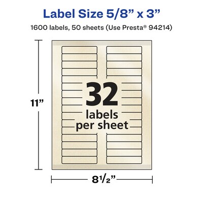 Avery Pearlized Ivory Rectangle Multipurpose Labels, 5/8" x 3", Ivory, 1600/Box (94214)