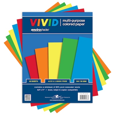 Roaring Spring Paper Products Enviroshades 8.27 x 11.69 Multipurpose Paper, 24 lbs. Assorted Colors, 80 Sheets/Ream (20538CS)