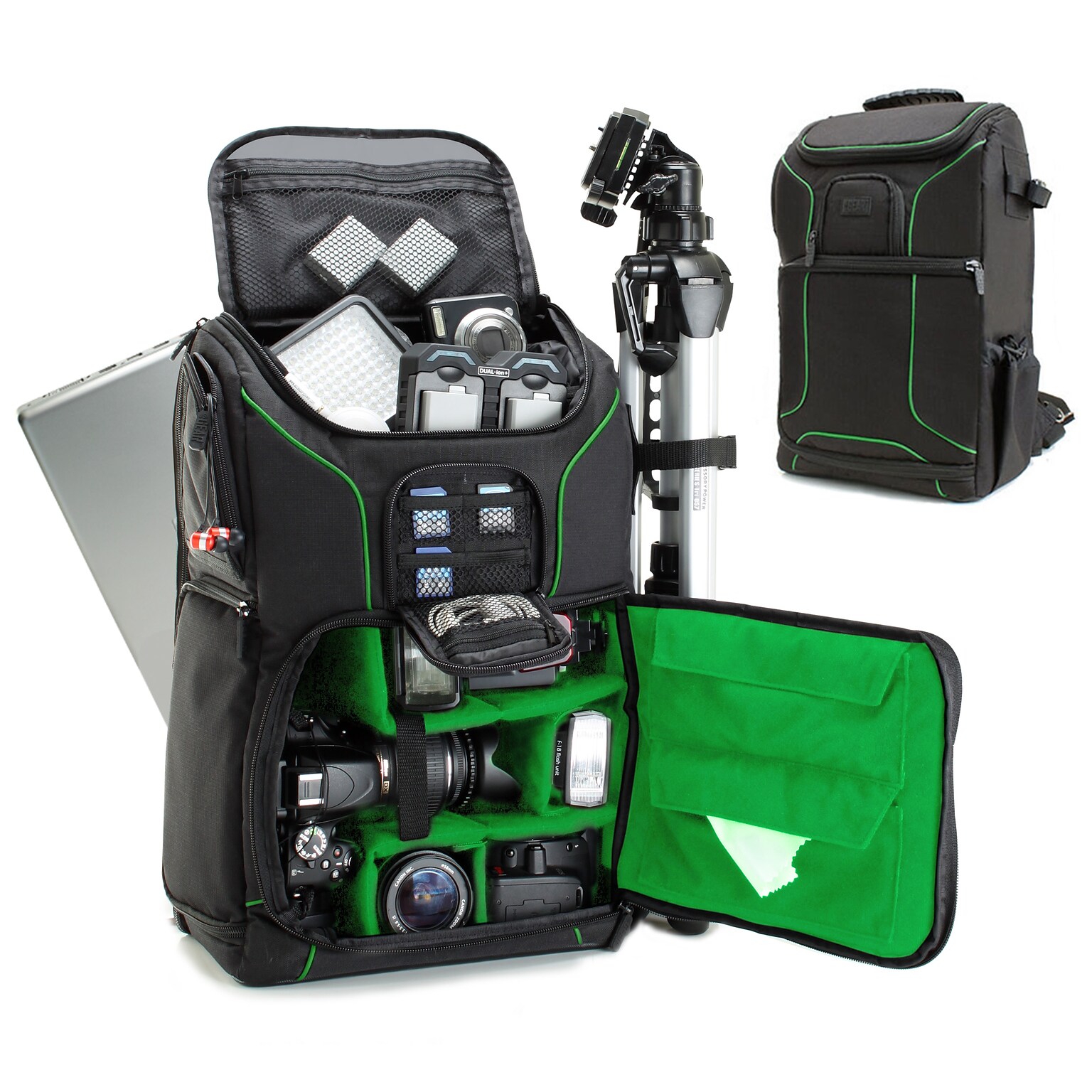 USA GEAR S Series DSLR Camera Backpack with Laptop Compartment, Black and Green (GRSLS17100GNEW)