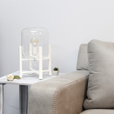 Simple Designs White Wood Mounted Table Lamp with Clear Glass Cylinder Shade (LT1068-WHT)