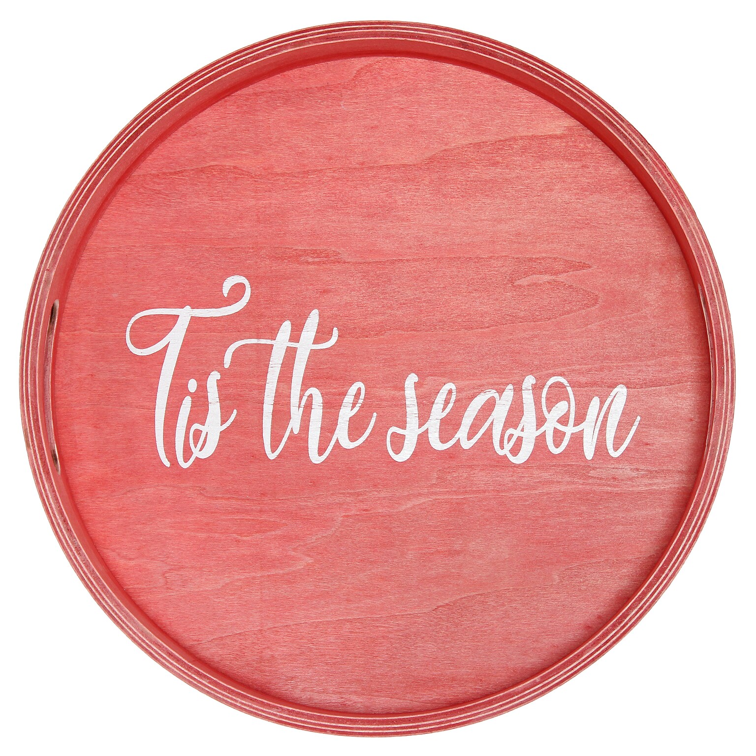 Elegant Designs Tis the Season Decorative 13.75 Round Wood Serving Tray w/ Handles, Red Wash (HG2013-RTS)