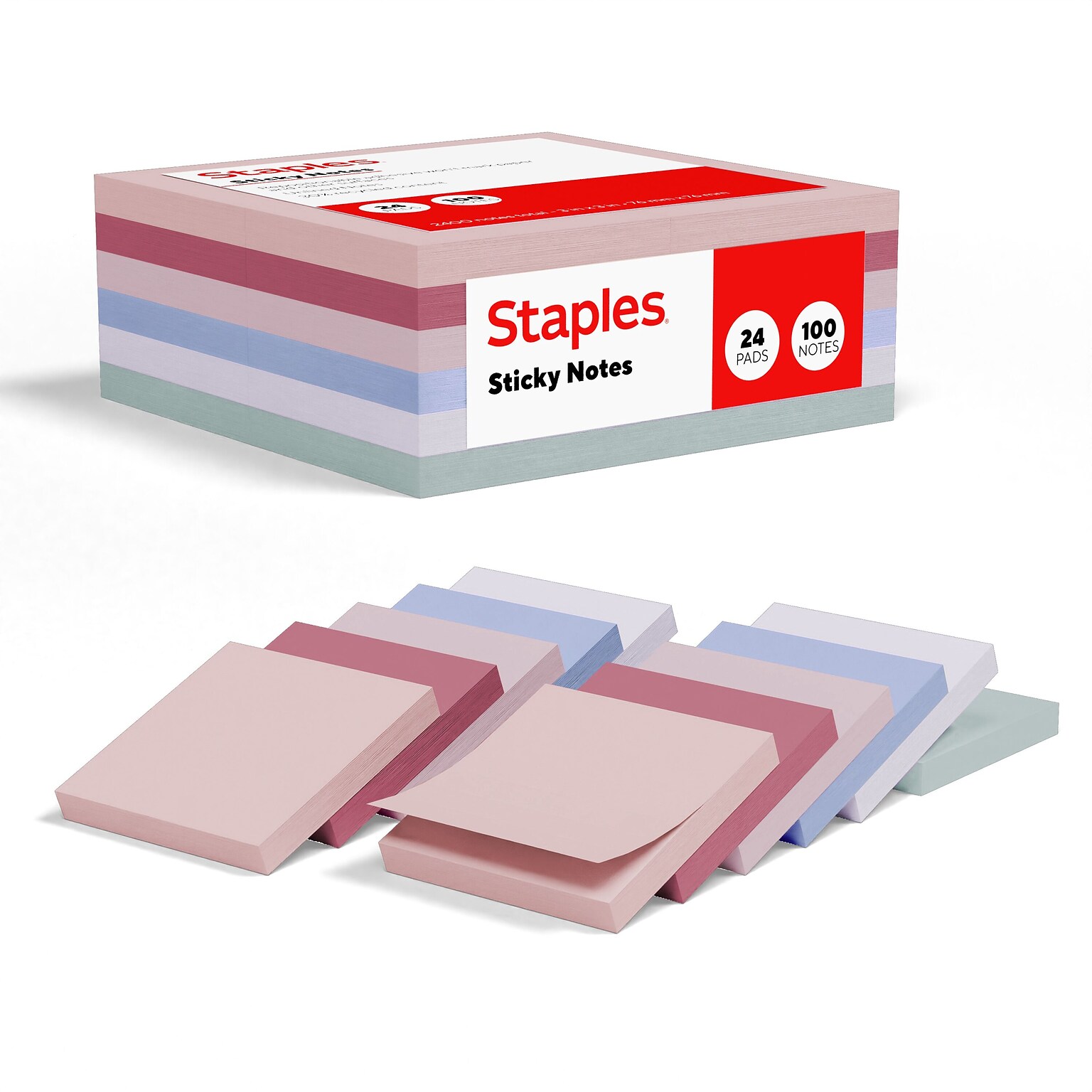 Staples Sticky Notes, 3 x 3, Ocean Mist Collection, 100 Sheets/Pad, 24 Pads/Pack (ST62875)