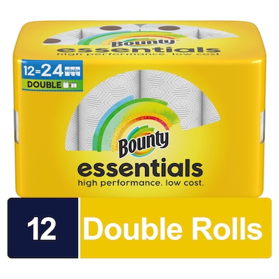 Bounty Essentials Select-A-Size Paper Towels, 12 Double Rolls, White, 108 Sheets/Roll, 12 Rolls/Pack (11093)