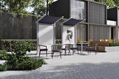 Preserve Outdoor Collaboration Glassboard, Navy Awning, Walnut Decking, 104'' H x 62'' W (PSV1FGSSILNVYWL)