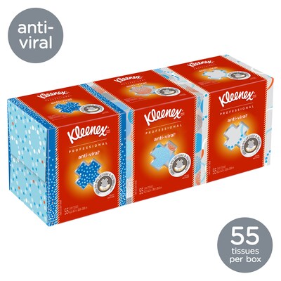 Kleenex Antiviral Facial Tissue, 3-Ply, White, 55 Sheets/Box, 3 Boxes/Pack (21286)