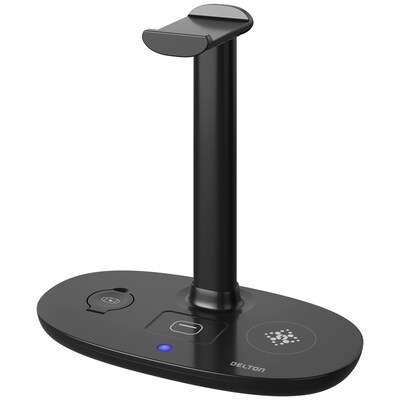 Delton HS1 4-in-1 Wireless Charging Station and Headset Stand, Black (DHSWC1)