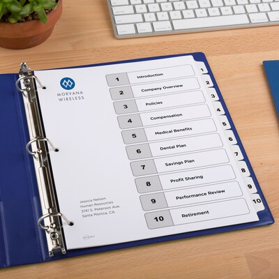 Avery Ready Index Table of Contents Paper Dividers, 1-10 Tabs, White, 6 Sets/Pack (11823)