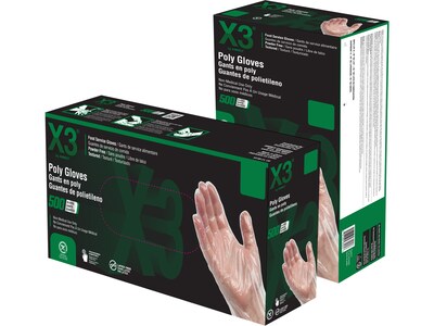 Ammex X3 Poly Food Safe Industrial Gloves, Latex Free, Large, Clear, 500/Box (PGLOVE-L-500)