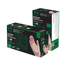 Ammex X3 Poly Gloves, Medium, Clear, 500/Box (PGLOVE-M-500)