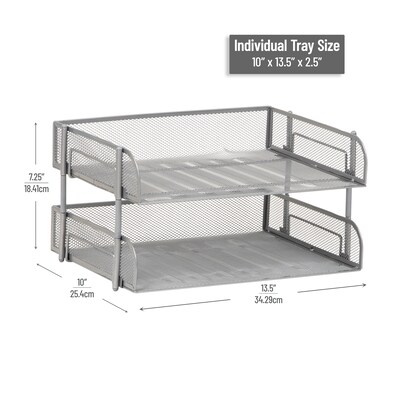 Mind Reader Metal Side Loading Stackable Letter Tray, Letter Size, Silver (ESTACK2-SIL)