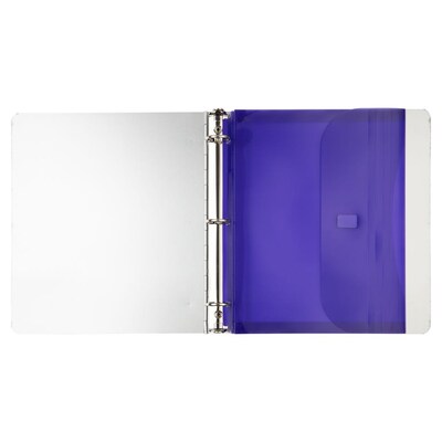 JAM Paper Plastic Binder Pocket, Purple, 3/Pack (218VB1PUX3)