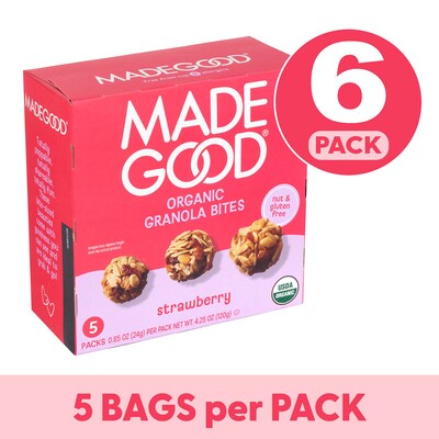 MadeGood Strawberry Granola Minis, 0.85 oz., 5 Bags/Pack, 6/Pack (220-02847)