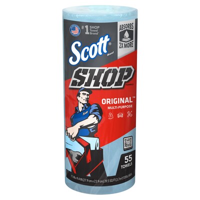 Scott Shop Original Paper Wipers, Blue, 55 sheets/Roll, 12 Rolls/Carton (75147)