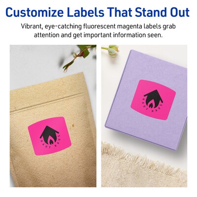 Avery Laser/Inkjet Arched Square Multipurpose Labels, 2" x 2-3/16", Neon Magenta, 480/Pack (94124)