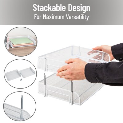 Mind Reader Metal Side Loading Stackable Letter Tray, White (ESTACK2-WHT)