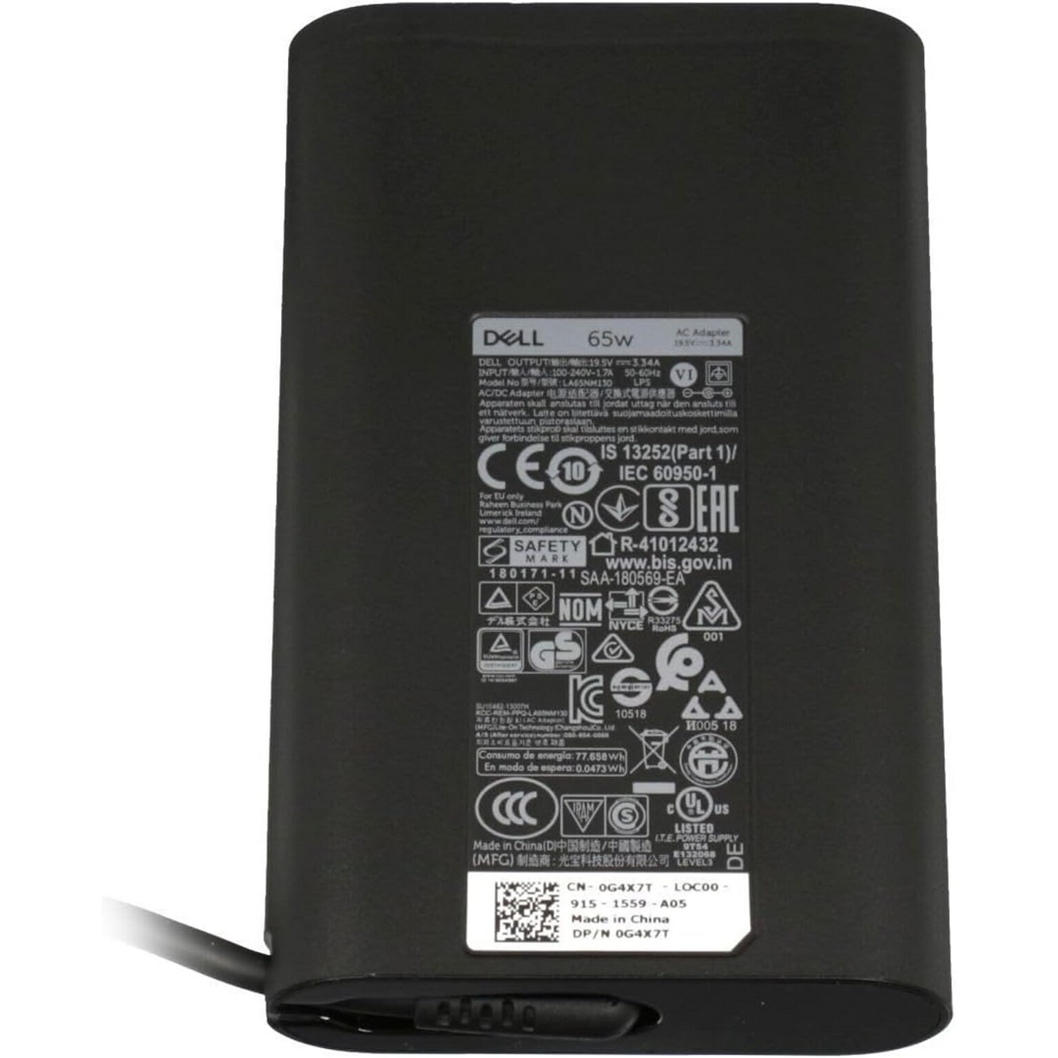 Dell 65W, Slim AC Adapter for Dell Laptop, Black (TG2MG)