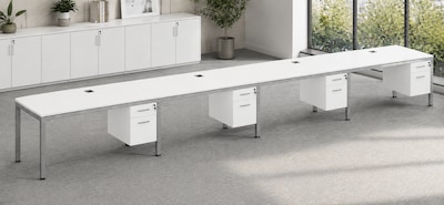 Boss Office Products Simple System 48W Desk with Pedestal, White, 4/Set (SGSD010-110-WT)