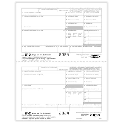 ComplyRight 2024 W-2 Tax Form, 2-Part, 2-Up, Employee Copy C, 50/Pack (520350)