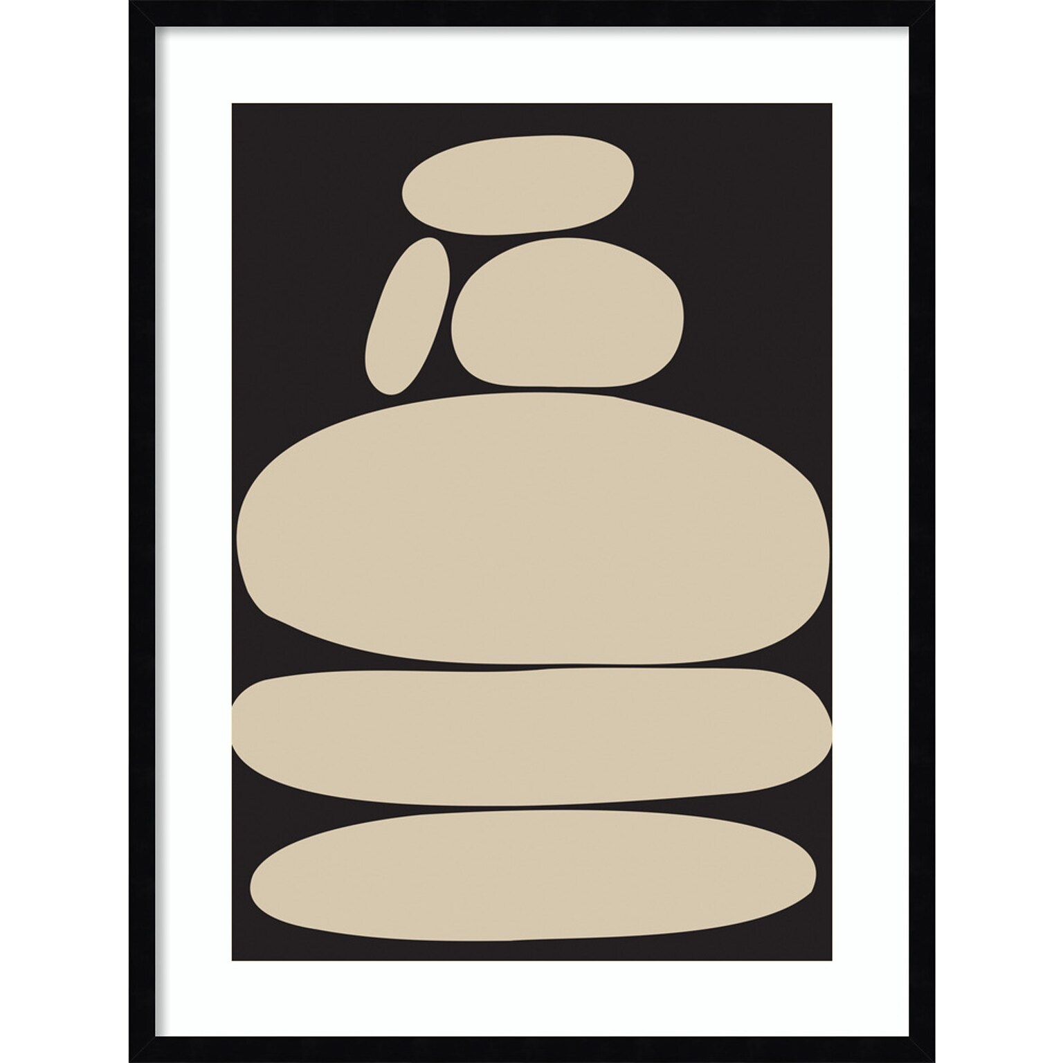 Amanti Art Zen River Rocks Black And Tan by The Creative Bunch Studio Wood Framed Wall Art Print, 25 x 33 (A42675532112)