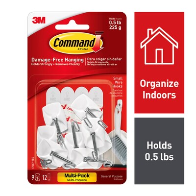Command Small Wire Hooks Value Pack, White, 9-Command Hooks, 6 Pairs, 12 Command Strips (17067-9ES)