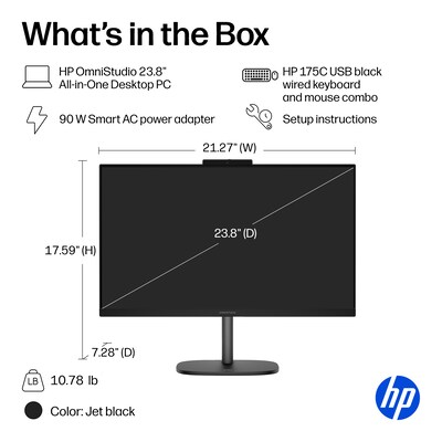 HP OmniStudio 23.8" All-in-One Desktop PC, Intel Core 3 N350, Intel Graphics, 8GB RAM, 512GB SSD, Windows 11 Home (D43SJAA#ABA)