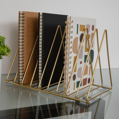 Martha Stewart Ryder 9-Slot Metal Triangle Magazine File Holder, Gold (HHOHD16GLD)