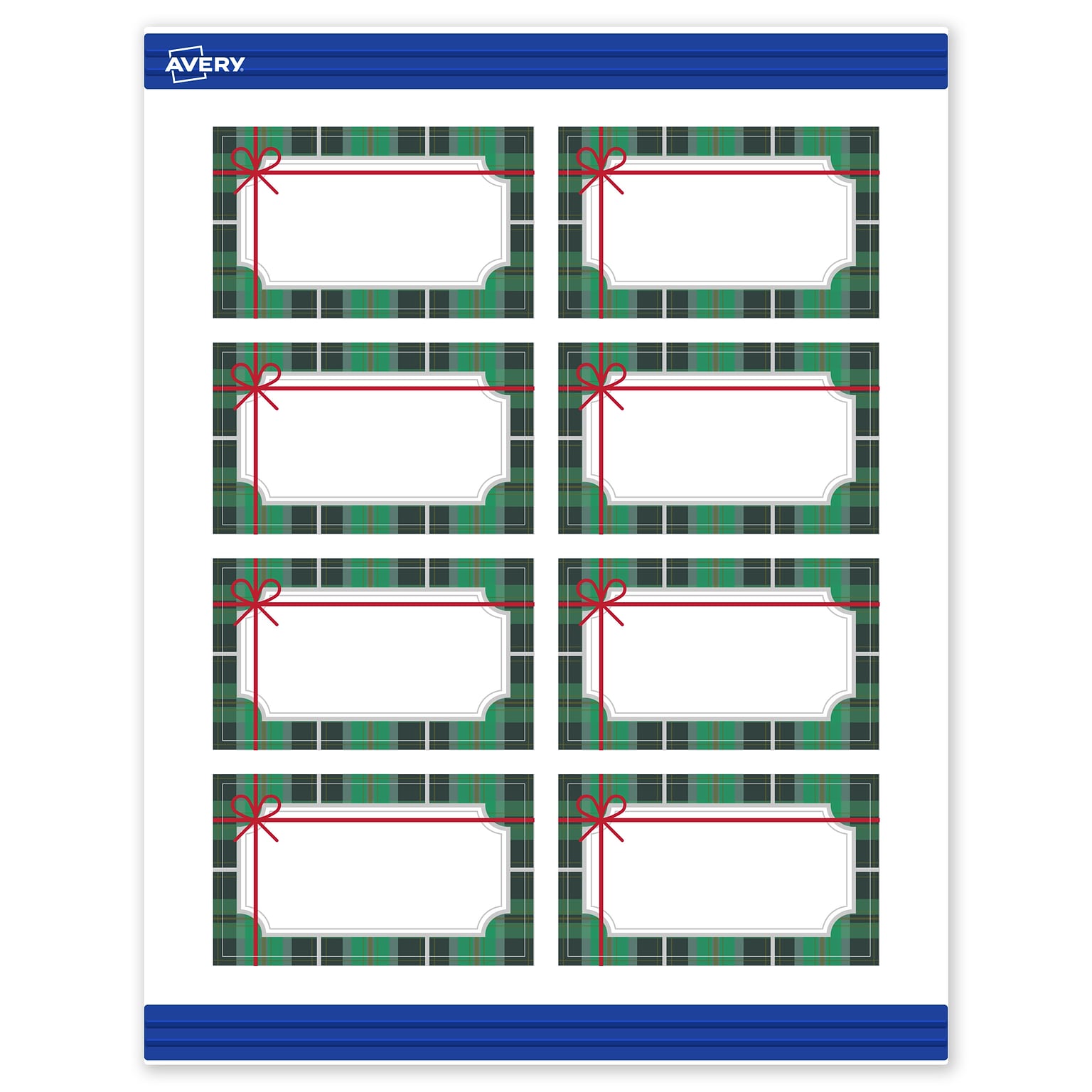 Avery Silver-Plaid Bow Matte Blank Card, White, 80/Pack (S00-FJB)