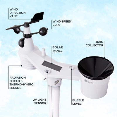Logia 7-in-1 Wi-Fi Wireless Weather Station w/Solar, Indoor/Outdoor weather station w/Alarms & More (LOWSCB711SAB)