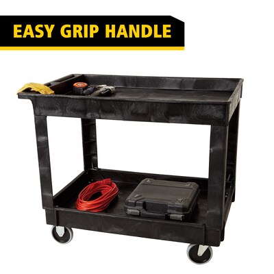 Rubbermaid 2-Shelf Plastic/Poly Mobile Utility Cart with Swivel Wheels, Black (FG9T6700BLA)