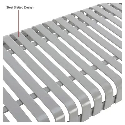 Global Industrial 8' Outdoor Bench w/ Back, Vertical Steel Slat, Gray (694855GYKD)