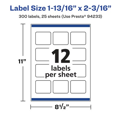 Avery Laser/Inkjet Rectangle Multipurpose Labels, 1-13/16" x 2-3/16", Clear, 300/Pack (94233)
