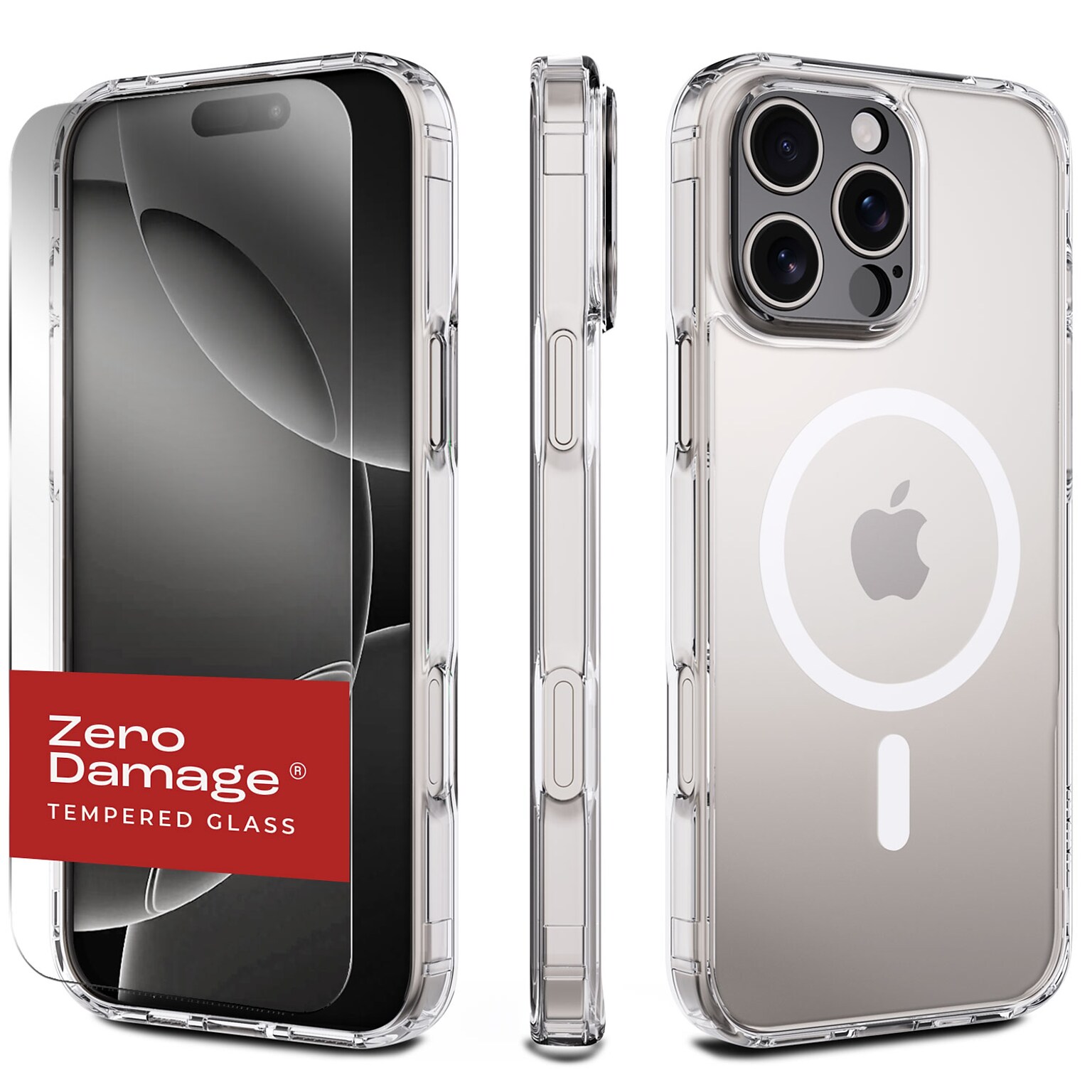 SaharaCase Classic MagSafe Phone Case for iPhone 16 Pro with Screen Protector, Shock Absorbing, Clear (CP00678)