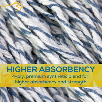 BISON LIFE Kleen Handler Blend String Finishing Wet Mop Head, White/Blue, 24/Pack (BPKH-ES-NMFM-1WBL-24)