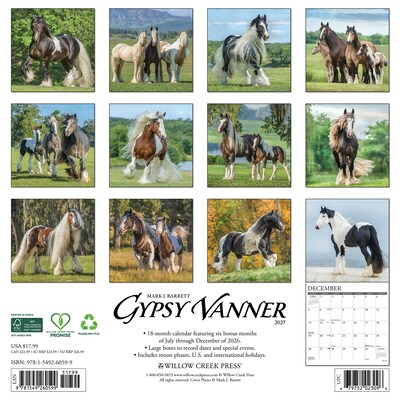 2027 Willow Creek Gypsy Vanner Horse  12 x 12 Monthly Wall Calendar (60599)