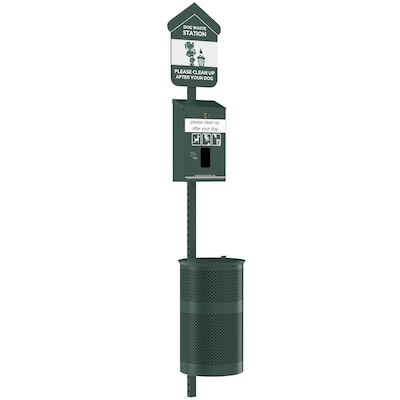 Furloo Steel Outdoor Pet Waste Station Kit with Header Bag Dispenser, 11.5 Gallon, Green (FLO1H-S-G)